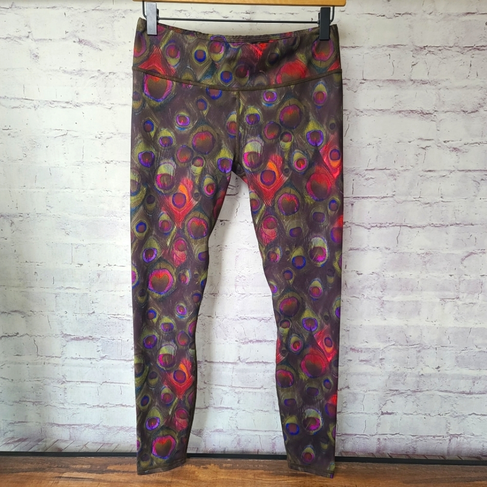 Fabletics Powerhold High-Waisted Legging Olive Green Peacock Print Small